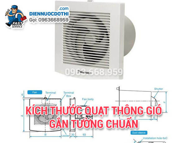 Kích thước quạt thông gió gắn tường chuẩn